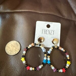 Goldtone Multicolor Star Hoop Earrings NWT
